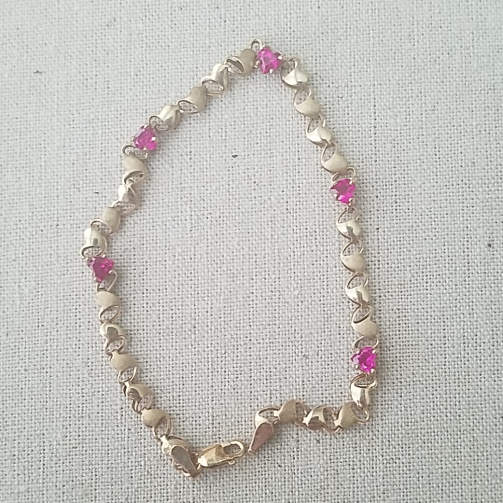 Delicate Heart Shaped Hot Pink Stone Bracelet